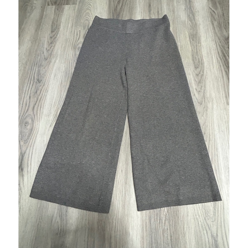 A New Day Womens Ribbed Knit Wide Leg Culotte Pants Viscose Blend M Heather Gray